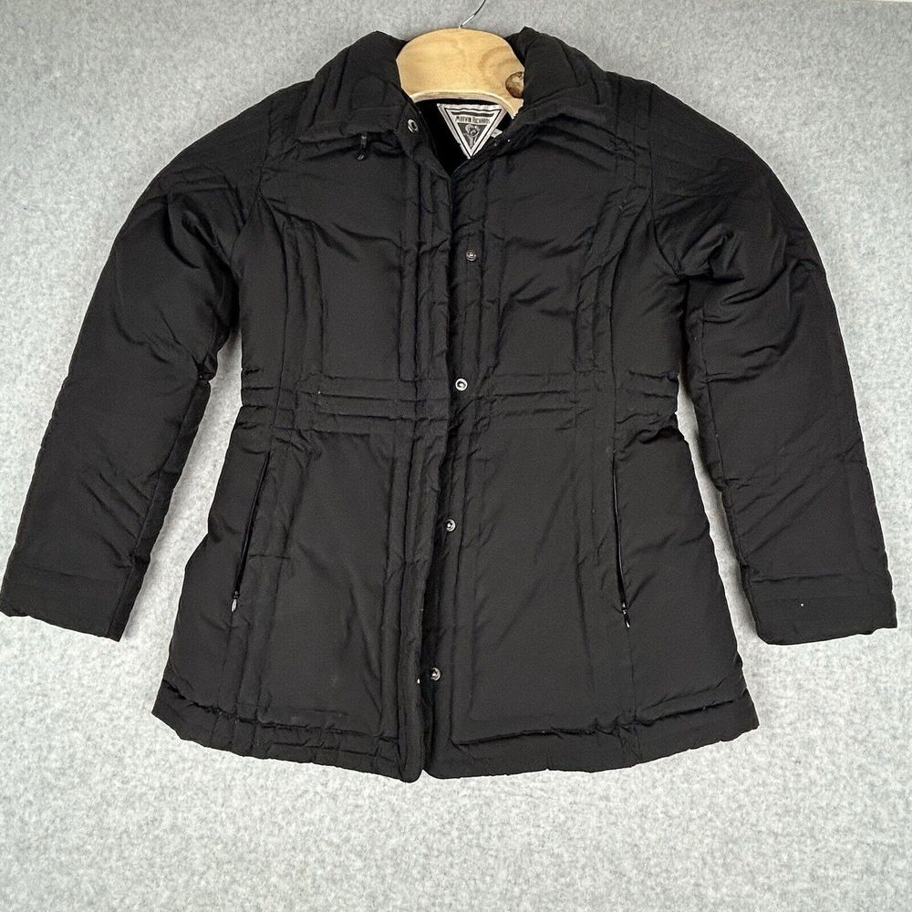 Marvin Richards Black Down Filled Fur Lined Puffer Coat Zip & Snap Womens Size S